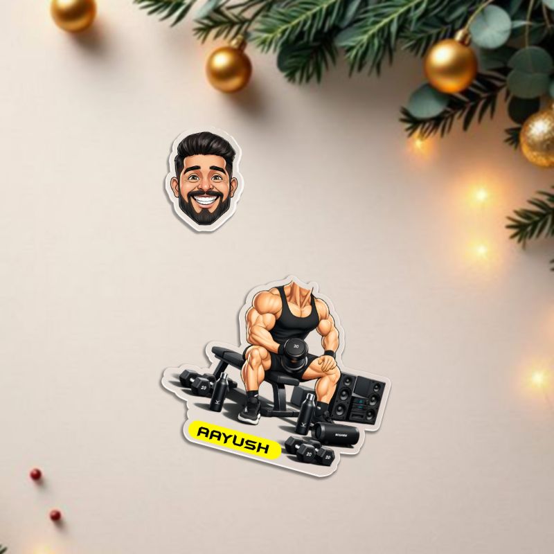 Personalized Gym Workout Bobblehead Caricature Custom with Face Cutout & Name, Fitness Theme Home Decor Tabletop Gift for Gym Lover Battery Powered with Moving Head